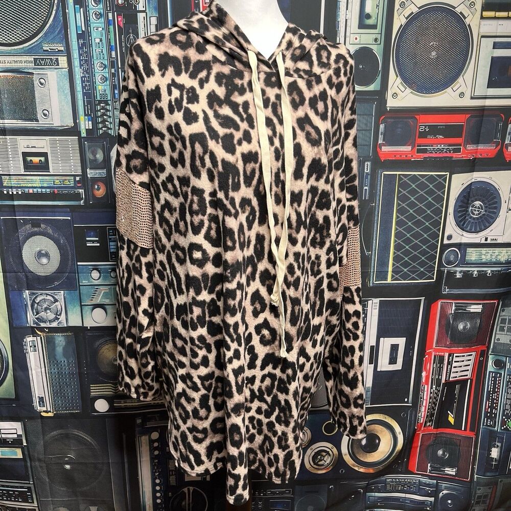 HONEY ME Curvy Leopard and Bling Pullover Soft Hoodie Size Women's XXXLarge